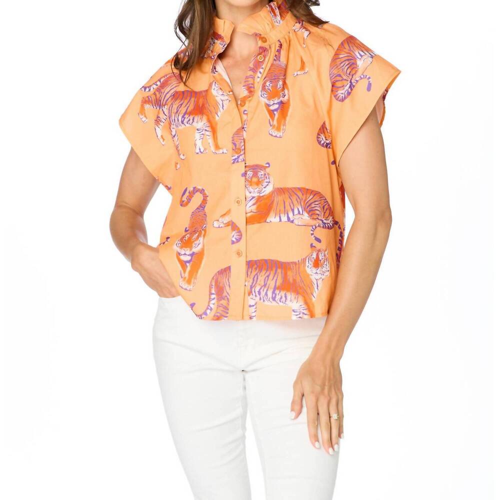 NEW STEWART SIMMONS clemson tigers poplin blouse in orange
